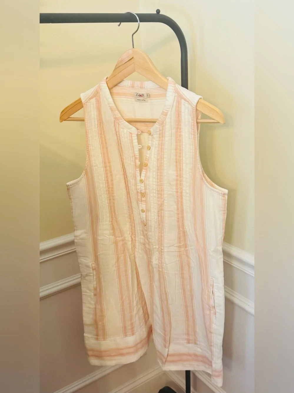 Faherty Cream and Light Peach Striped Mini Dress - Picture 1 of 1